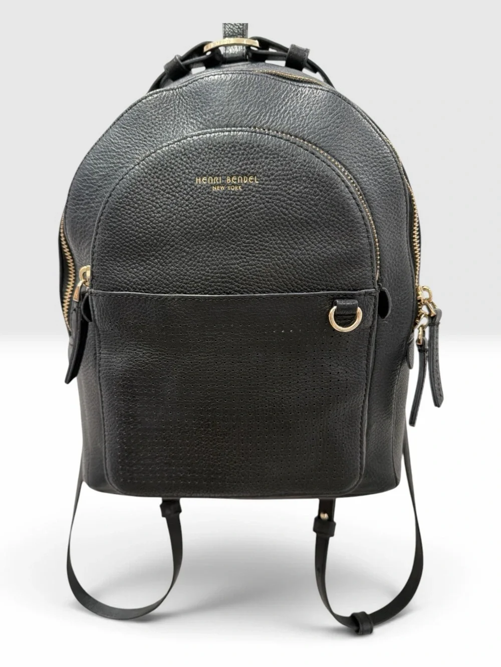 Henri Bendel Soho Backpack Black Pebbled Leather Gold D-Ring RARE